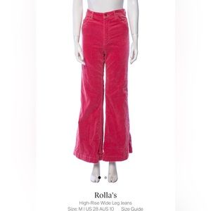 Rollas Wide Leg Pink Corduroy Pants (size 28)